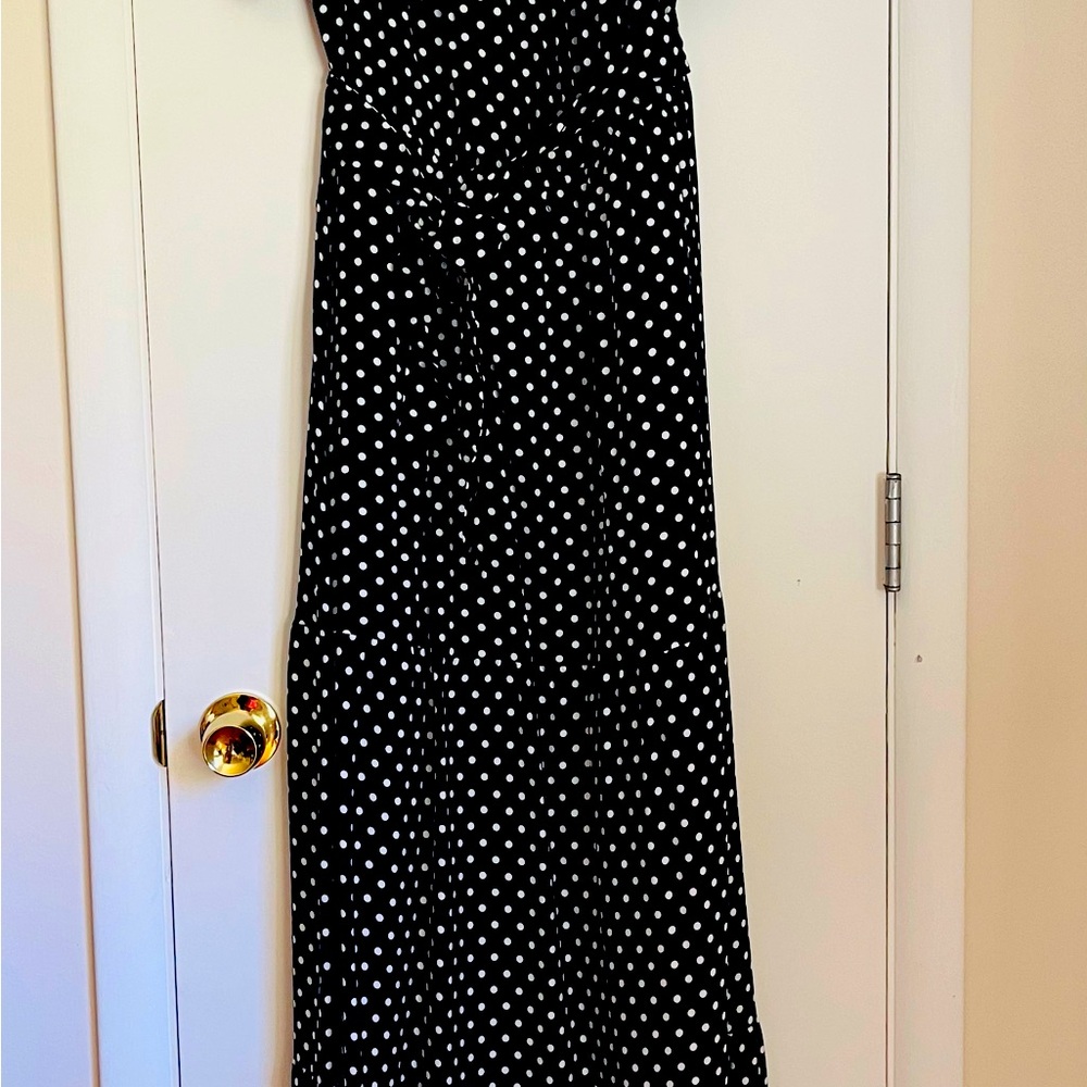Polka dot, navy blue, summer garden dress, midi length, size 12, worn only once.